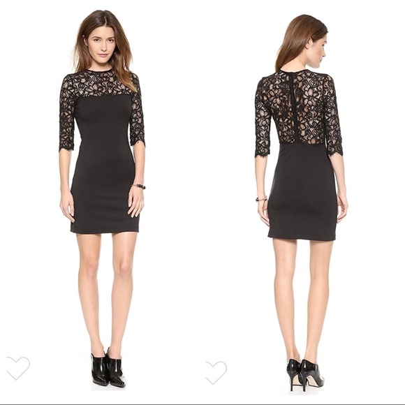 BB Dakota Chevis Ponte and Lace Dress Black Small - Picture 3 of 8